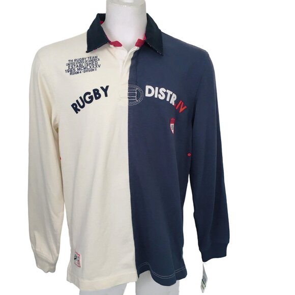 NEW Vintage Tommy Hilfiger Rugby Shirt! Blue & Creme Colorblock USA Cool Stripes